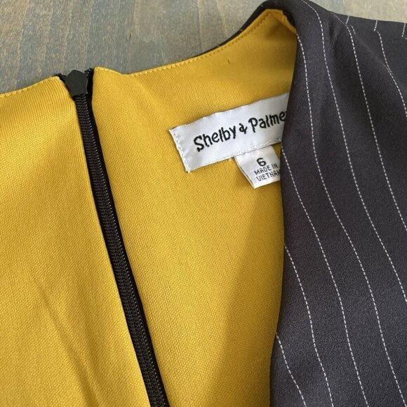 Shelby & Palmer A-line Black w/Gray Pinstriped V-neck Dress Size 6 - NWT (B4) - Picture 3 of 10